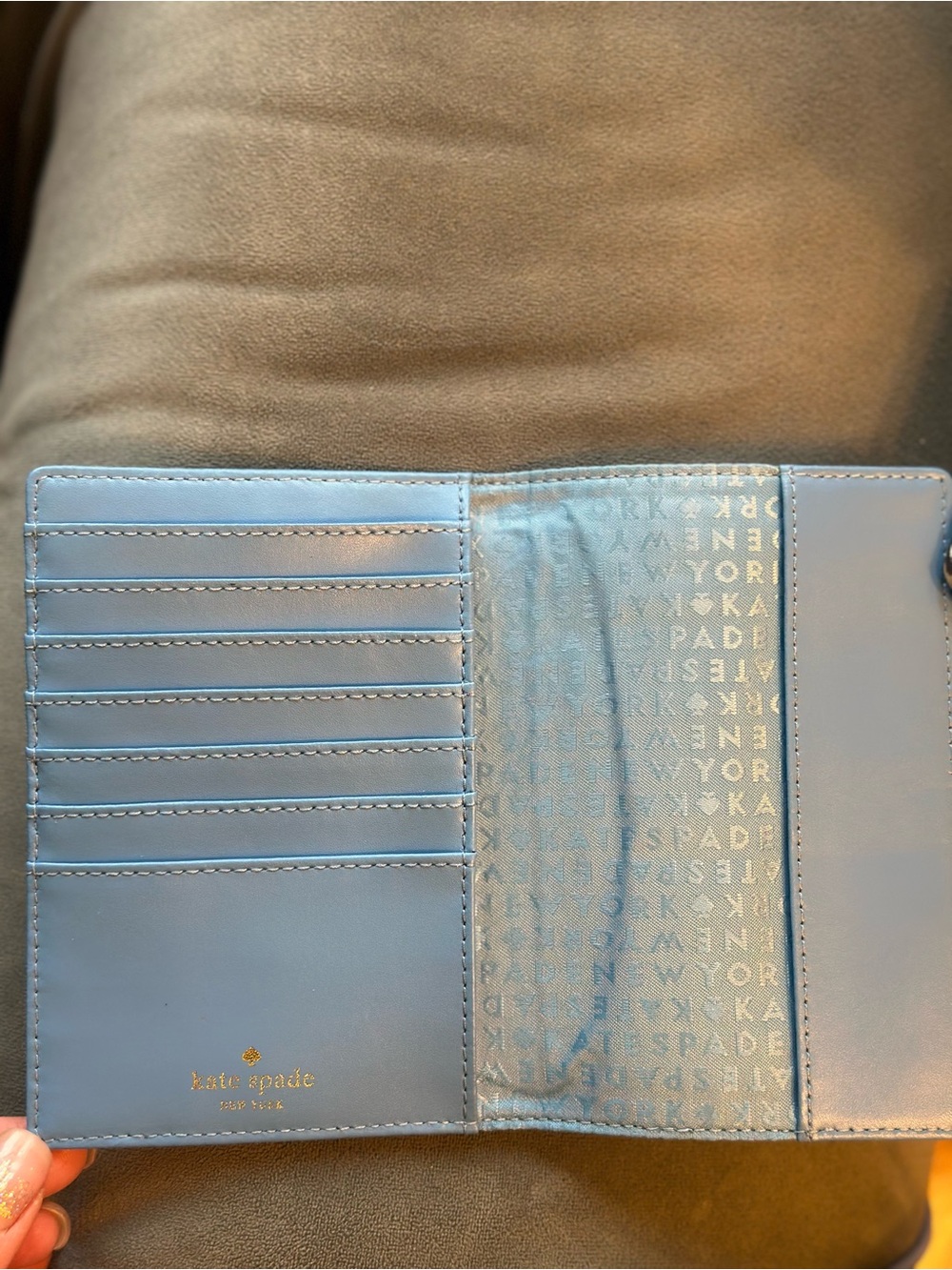 Kate Spade “Get Carried Away” Hot Air Balloon Passport Holder ✈️ Blue Leather - Picture 6 of 7